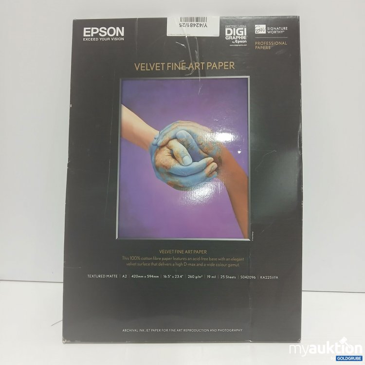 Artikel Nr. 871880 Artikel Nr. 871880: Epson Velvet Fine Art Paper 420mm x594mm A2 25 Sheets