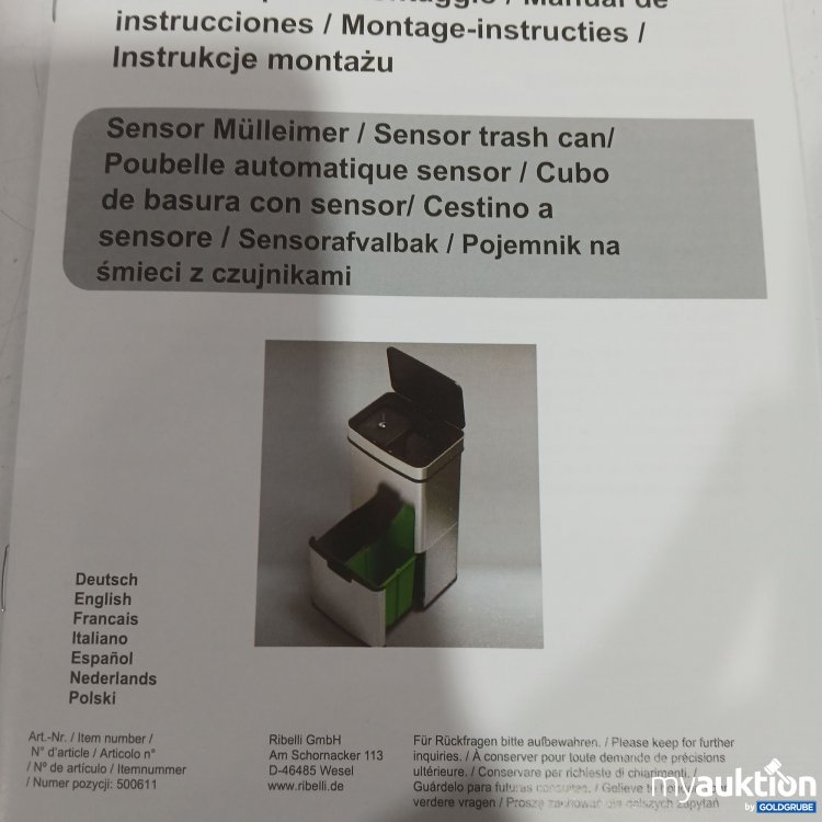 Artikel Nr. 978884: Ribelli Sensor Mülleimer 72L 4Fächer 500716 