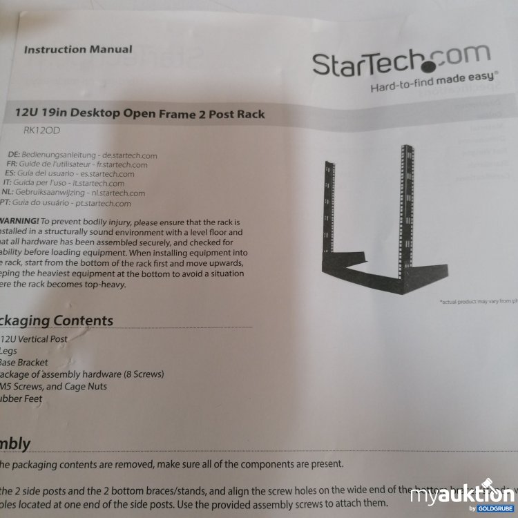 Artikel Nr. 438886: Star Tech 12U 19in Desktop Open Frame 2 Post Rack