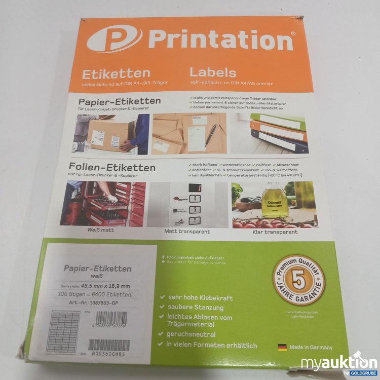 Artikel Nr. 867888: Printation Papier-Etiketten Weiß 100 Bögen 