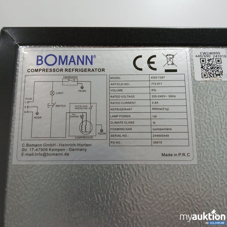 Artikel Nr. 899889: Bomann Haushalts Glastür Kühlschrank KSG7287 