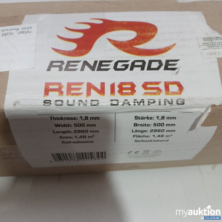 Artikel Nr. 957901: Renegade Reni8SD Sound Damping Stärke 1,8mm 2960x500mm Fläche 1,48m² Selbstklebend 
