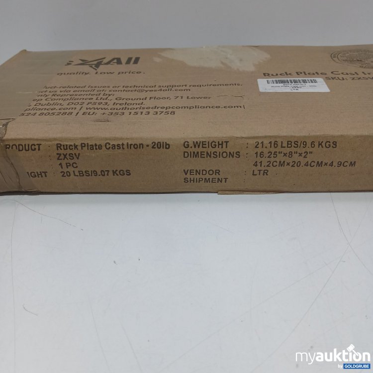 Artikel Nr. 957902: Yes 4 All Ruck Plate Cast Iron 20lb SKU: ZXSV 16.25"x8"x2" 