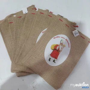 Auktion 6 Stk. Jutesäckchen mit Nikolaus-Motiv Größe: ca. 33 x 24 cm