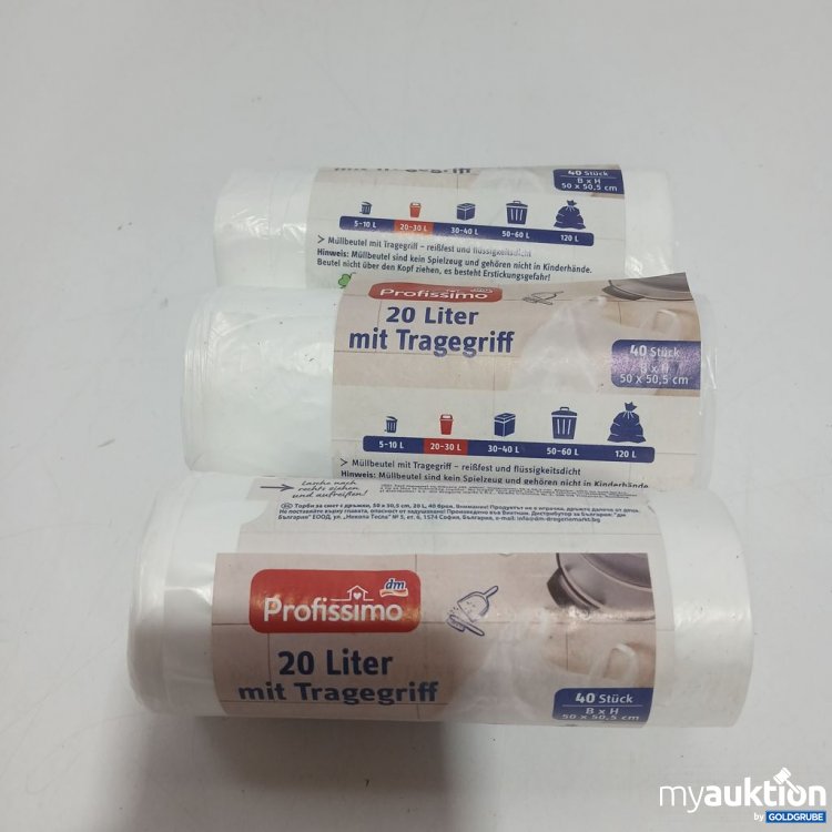 Artikel Nr. 959908: Profissimo Müllbeutel 20 Liter mit Tragegriff 
50x5cm  
3x40Stk