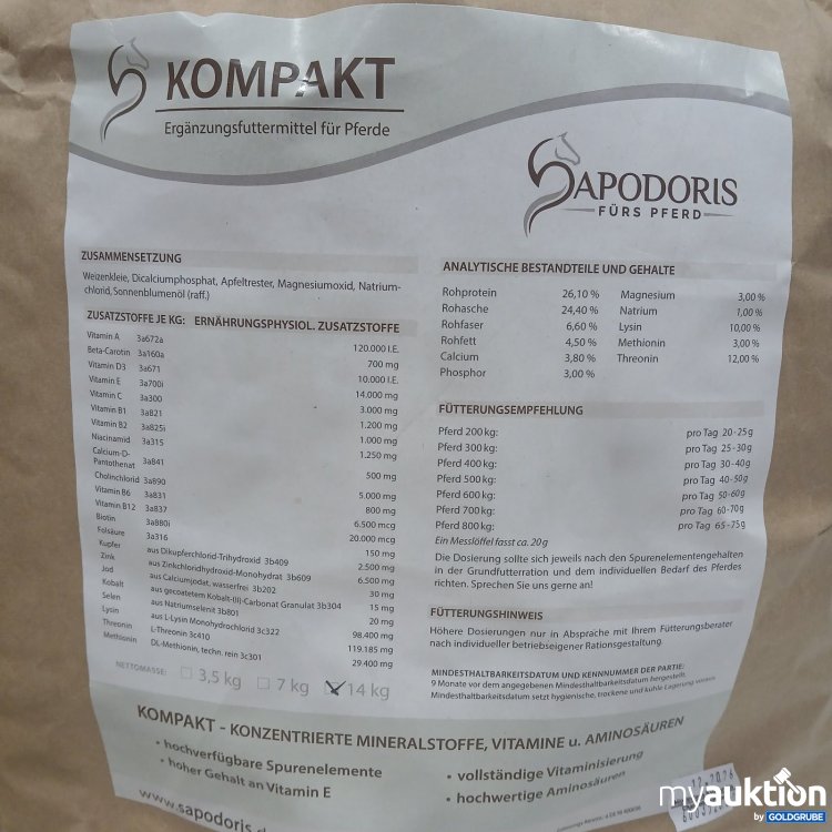 Artikel Nr. 471911 Artikel Nr. 471911: Sapodoris Kompakt Ergänzungsfuttermittel für Pferde 14 kg