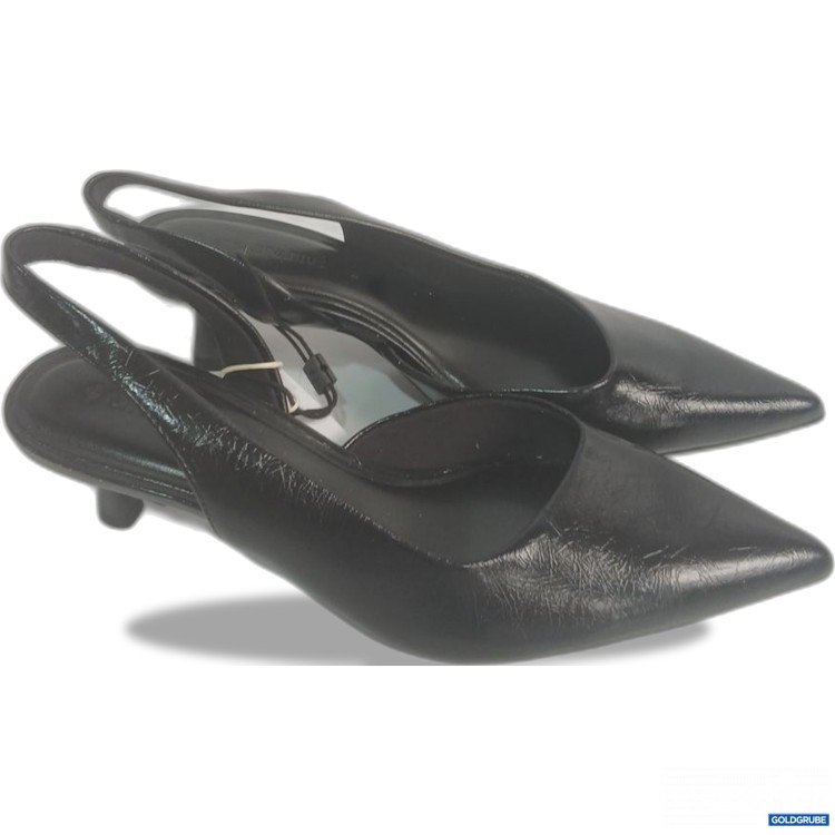 Artikel Nr. 930926: Stradivarius Schwarze Sling-Pumps aus Leder mit spitzem Schuhkopf und kleinem Absatz. Größe: 37