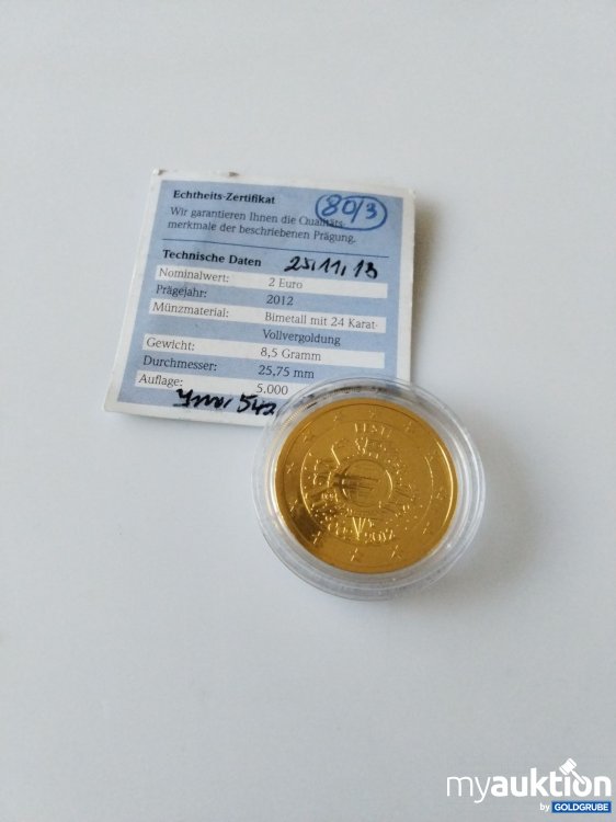 Artikel Nr. 393929: 2 Euro Gemeinschaftsauflage vergoldet 