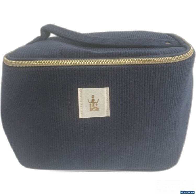 Artikel Nr. 930941 Artikel Nr. 930941: Kosmetiktasche in dunkelblau mit goldfarbener Reißverschluss. Material ist Cord