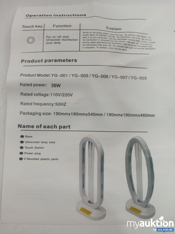 Artikel Nr. 959941: UV Licht 38W 50HZ mit Fernbedienung 