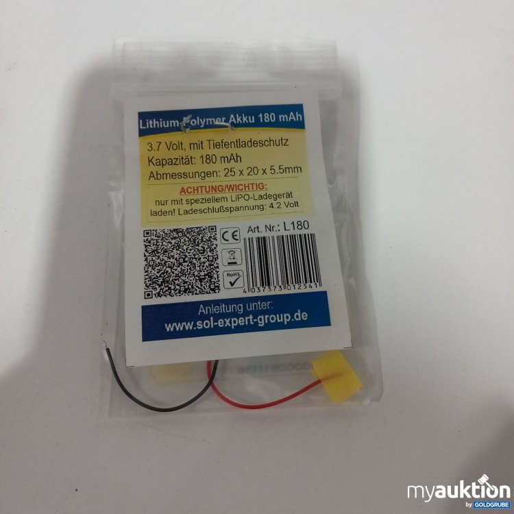 Artikel Nr. 814947 Artikel Nr. 814947: Sol Expert Group Lithium Polymer Akku 180 mAh, L180