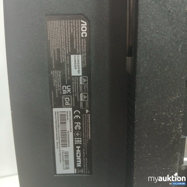 Artikel Nr. 465948 Artikel Nr. 465948: AOC Curved Monitor CQ34G2X 34 Zoll gebraucht und beschädigt
Nr. 1Q1R5HA000346