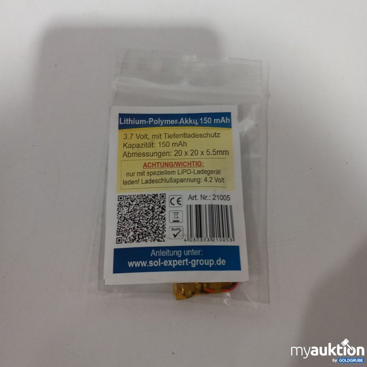 Artikel Nr. 814948 Artikel Nr. 814948: Sol Expert Group Lithium Polymer Akku 150 mAh, 21005