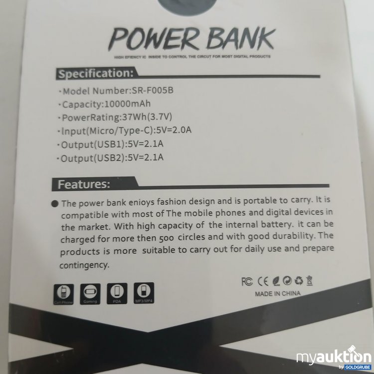 Artikel Nr. 930952 Artikel Nr. 930952: MG Power Bank SR-F005B 5V