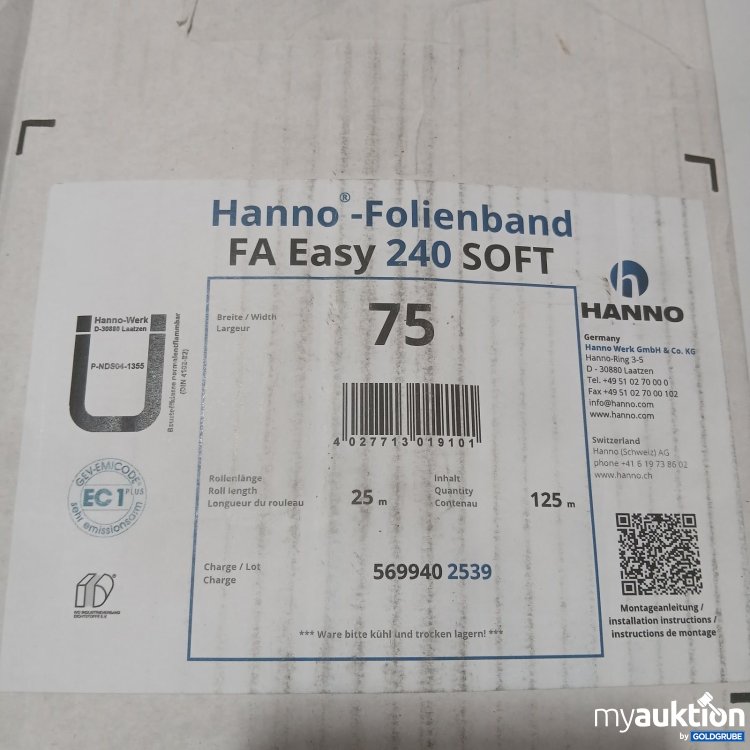Artikel Nr. 524957: Hanno Folienband FA Easy 240 SOFT 75 mm x 25 m