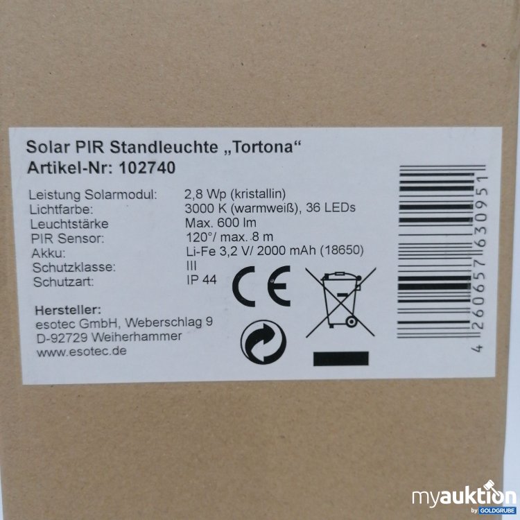 Artikel Nr. 825977 Artikel Nr. 825977: Esotec Solar PIR Standleuchte Tortona 102740
