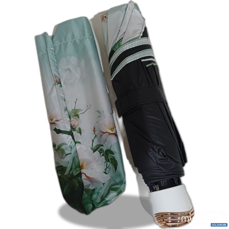 Artikel Nr. 931981 Artikel Nr. 931981: Taschenschirm, Blumenmotiv/Schwarz/Weiß/Gold mit kleiner Tasche