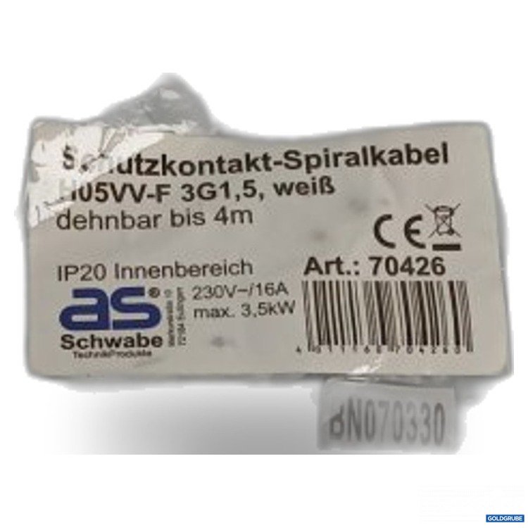 Artikel Nr. 466984 Artikel Nr. 466984: as Schwabe Schutzkontakt-Spiralkabel H05VV-F 3G1,5 weiß dehnbar bis 4m