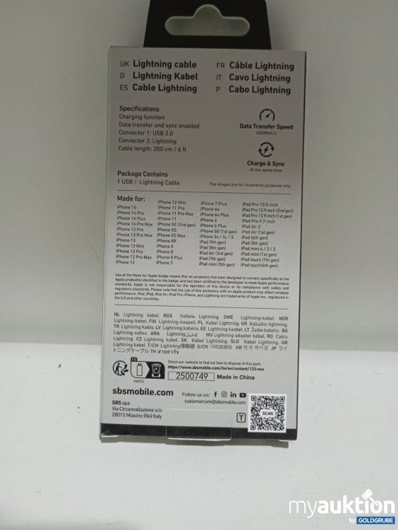 Artikel Nr. 526985: SBS Lightning Kabel 2 m