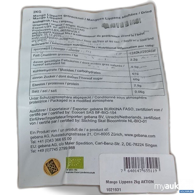 Artikel Nr. 970993 Artikel Nr. 970993: Mango Lippens Getrocknet 2kg