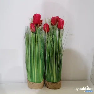 Auktion Kunst Tulpe rot mit Gras 