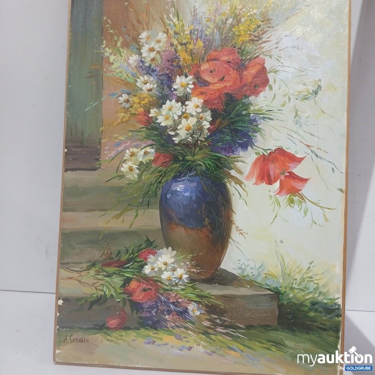 Artikel Nr. 463997: A. Siambah Gemälde Blumenstrauß in Vase mit Rahmen