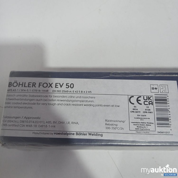 Artikel Nr. 518997 Artikel Nr. 518997: Böhler Fox EV 50 Basisch umhüllte Stabelektrode für besonders zähe und risssichere Schweißverbindungen